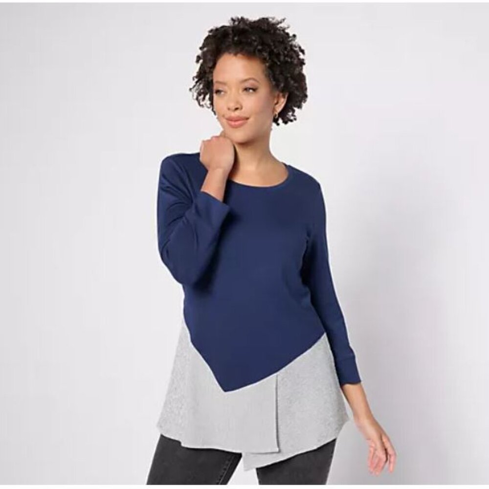 Attitudes by Renee Knit Top With Crushed Stripe Peplum-Ocean Wave-Medium